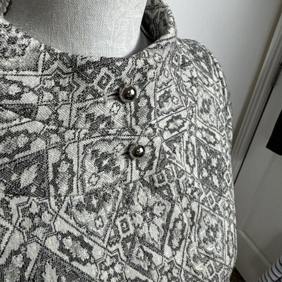 Zara Women's S Longline Brocade 3/4 Sleeve Coat Jacket B&W Silver Wool Blend - Picture 4 of 12